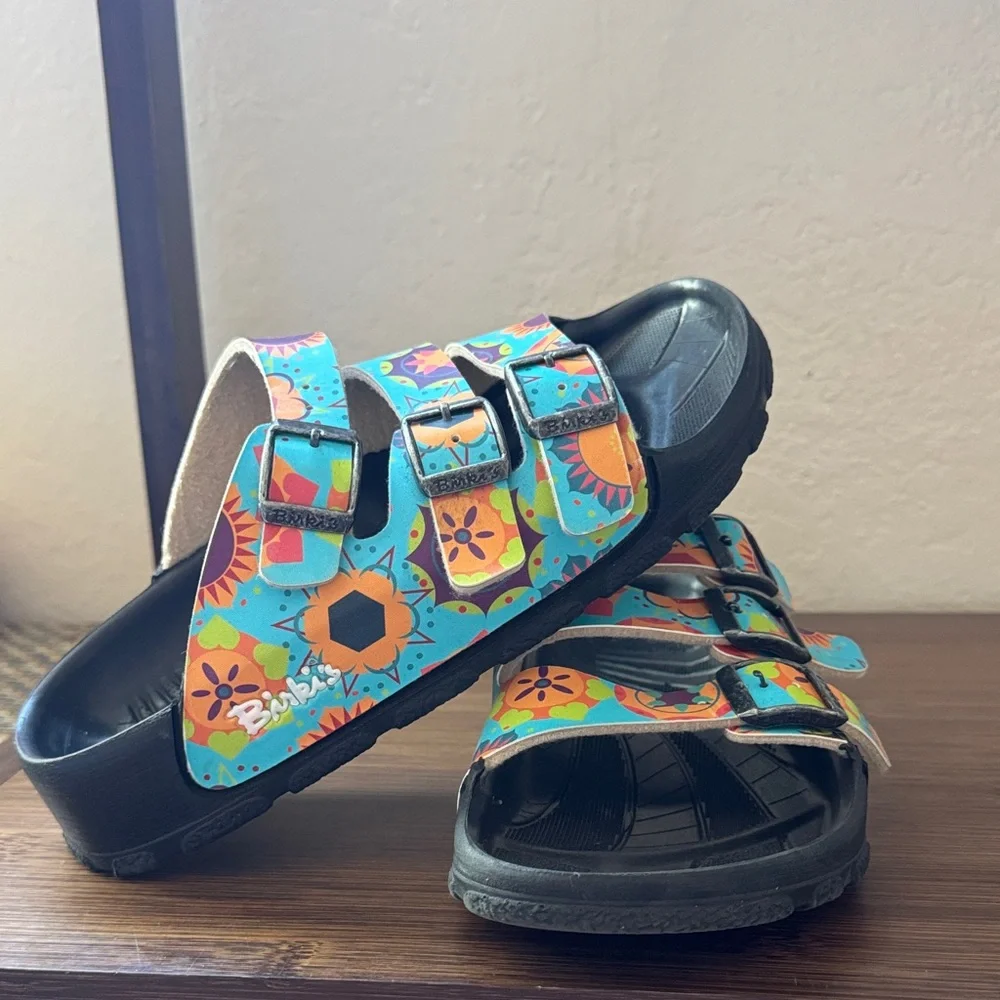 Birkenstock Kids Floral Sandals - Blue and Orange - Picture 1 of 6